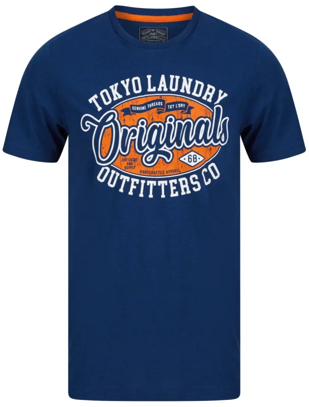 Oval Motif Cotton Jersey Grindle T-Shirt In Mid Blue - Tokyo Laundry sold by Tokyo Laundry