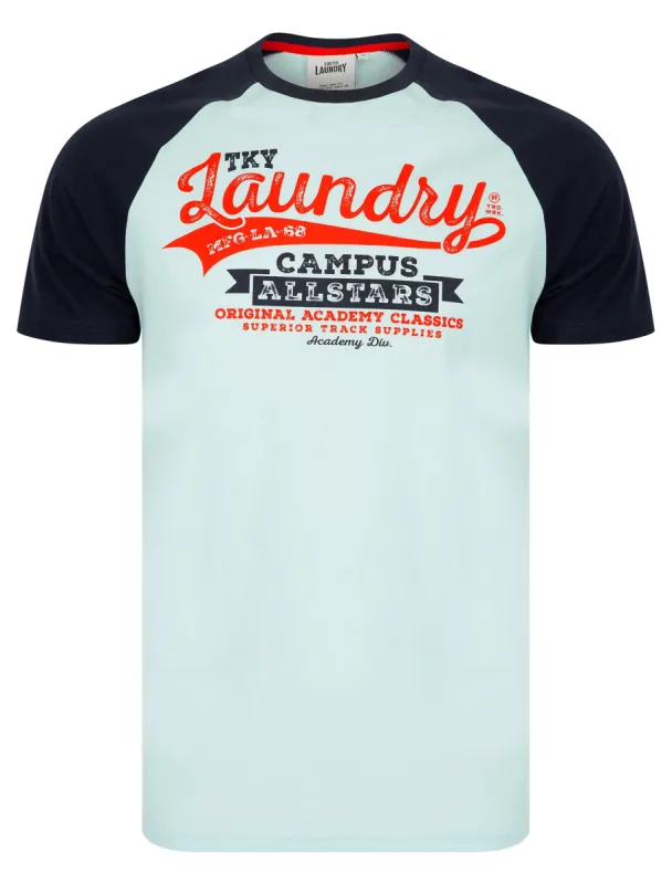 Milwaukee Baseball Style Raglan Sleeve Cotton Jersey Crew Neck T-Shirt in Maritime Blue - Tokyo Laundry sold by Tokyo Laundry