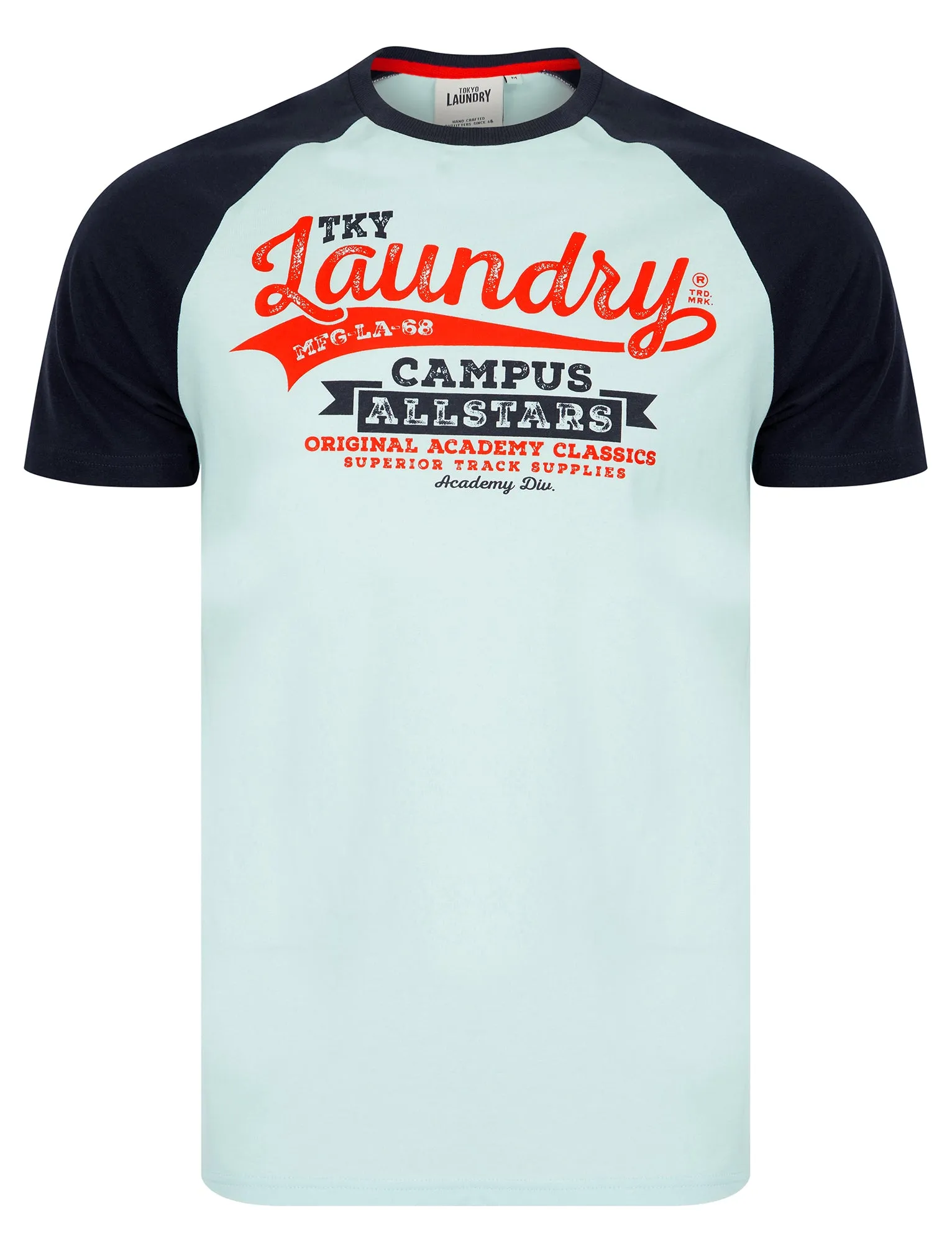 Milwaukee Baseball Style Raglan Sleeve Cotton Jersey Crew Neck T-Shirt in Maritime Blue - Tokyo Laundry sold by Tokyo Laundry