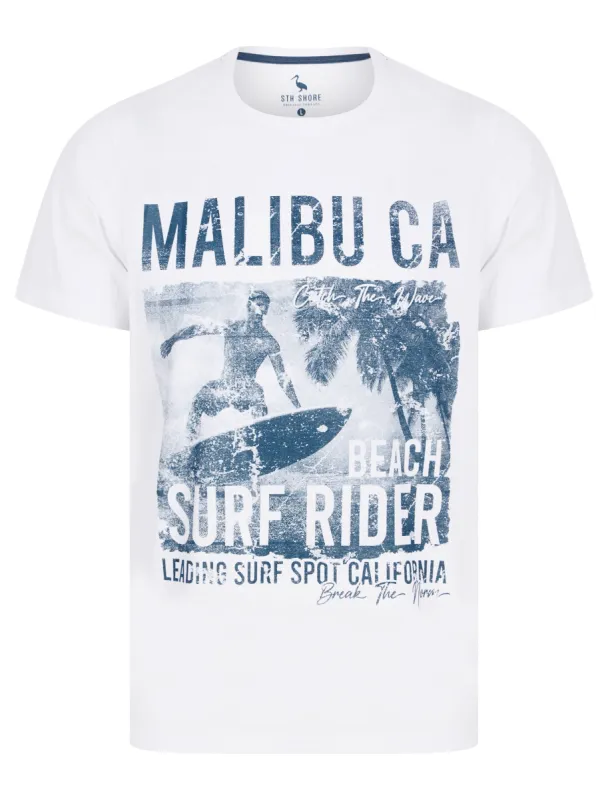 Surf Rider Motif Cotton Jersey T-Shirt in Bright White - South Shore sold by Tokyo Laundry