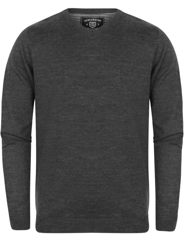 Quarters Wool Blend V Neck Jumper In Charcoal Marl - Kensington Eastside sold by Tokyo Laundry
