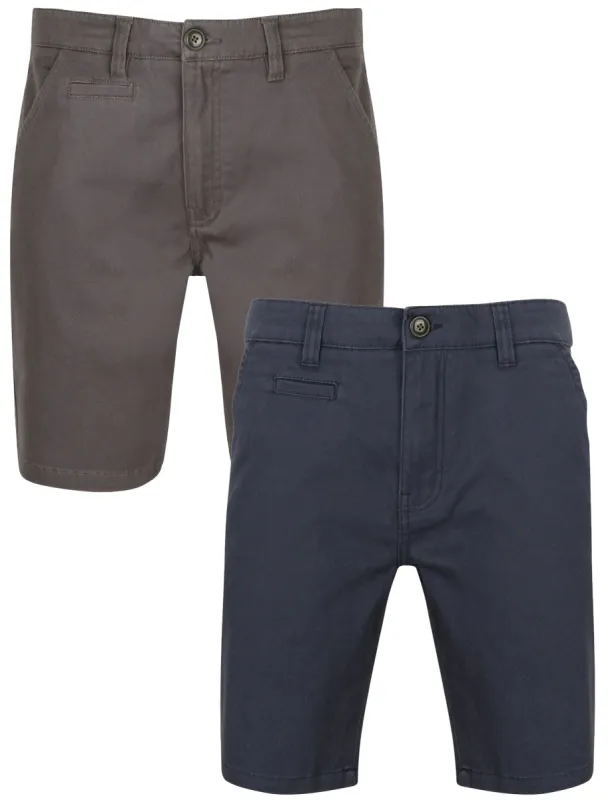 Daly 2 Pack Cotton Twill Chino Shorts with Stretch in Mood Indigo / Dark Grey - South Shore sold by Tokyo Laundry
