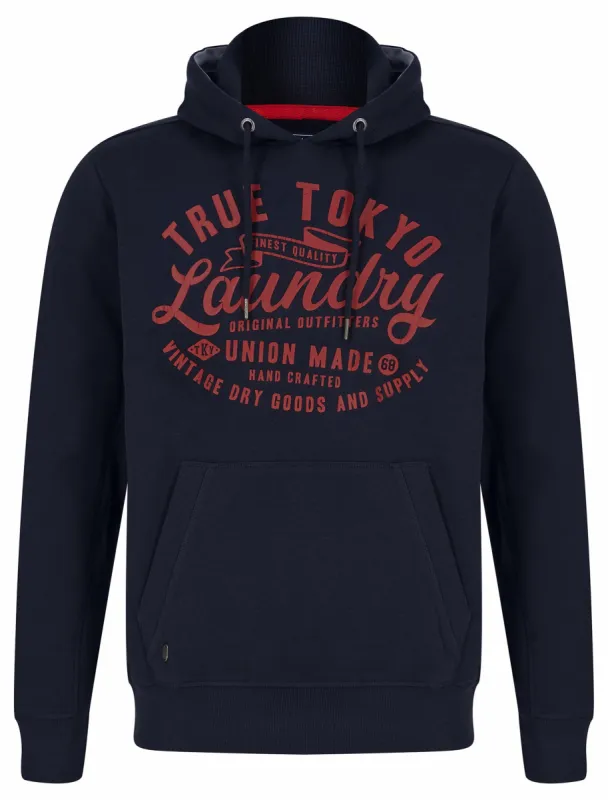 Sword Motif Brushback Fleece Pullover Hoodie in Sky Captain Navy - Tokyo Laundry sold by Tokyo Laundry