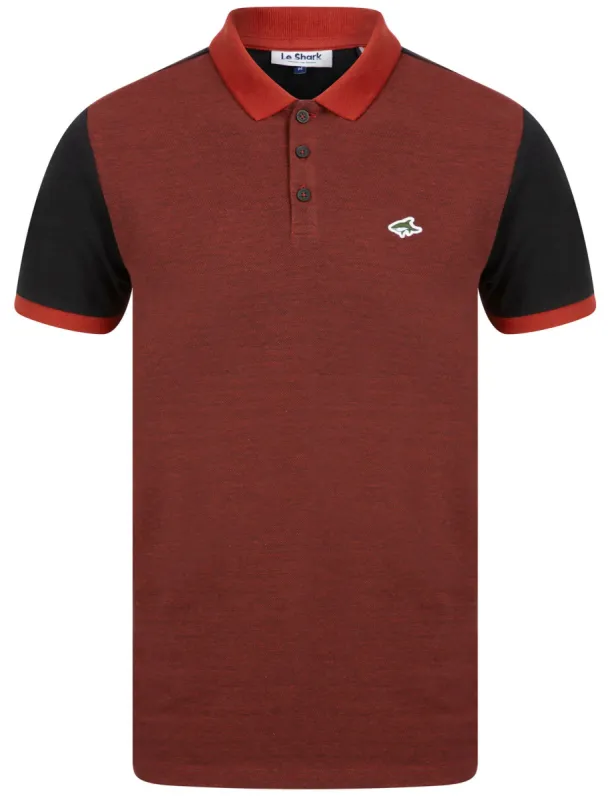 Max Cotton Pique Polo Shirt with Birdseye Front Panel In Rosewood / Black - Le Shark sold by Tokyo Laundry