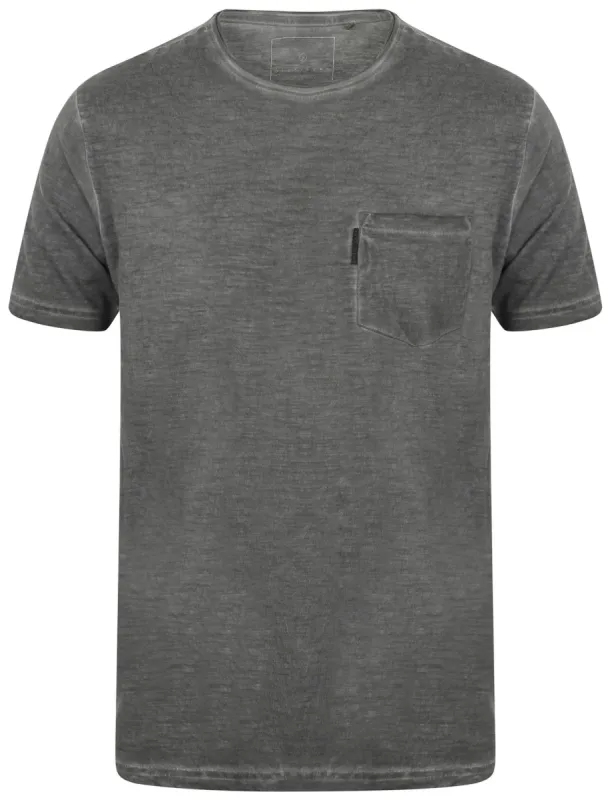 Flicker Cotton Slub Crew Neck T-Shirt With Pocket In Asphalt Grey - Dissident sold by Tokyo Laundry