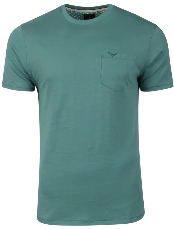Jack Crew Neck Cotton T-Shirt with Chest Pocket in Sea Green made by Threadbare