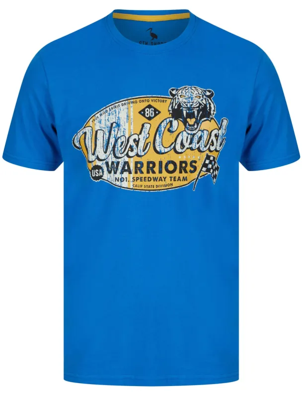 West Coast Warriors Motif Cotton Jersey T-Shirt in Jet Blue - South Shore sold by Tokyo Laundry