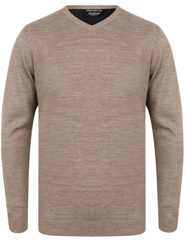 Jarrett Basic V Neck Knitted Jumper in Taupe Marl - Kensington Eastside sold by Tokyo Laundry