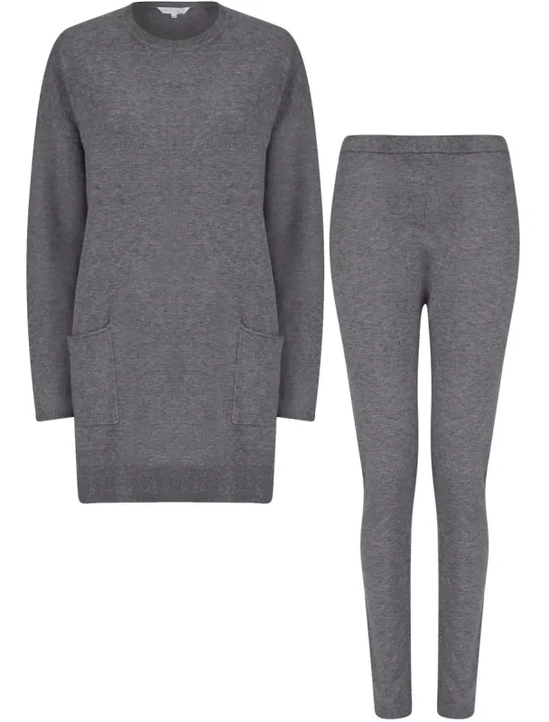 Ninette 2 Pc Jersey Knit Top / Pants Lounge Set in Anthracite - Amara Reya sold by Tokyo Laundry