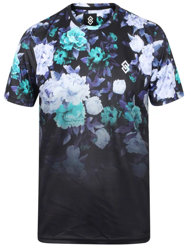 St Darker Floral Print Crew Neck T-Shirt In Black - Saint & Sinner made by Tokyo Laundry