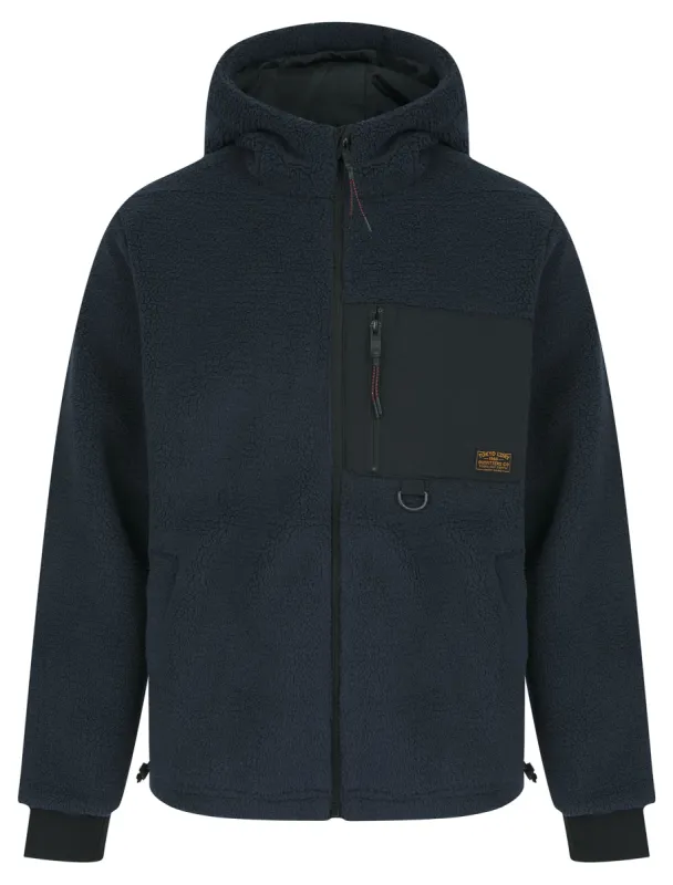 Wafai Hooded Teddy Borg Fleece Jacket Top in Sky Captain Navy - Tokyo Laundry sold by Tokyo Laundry