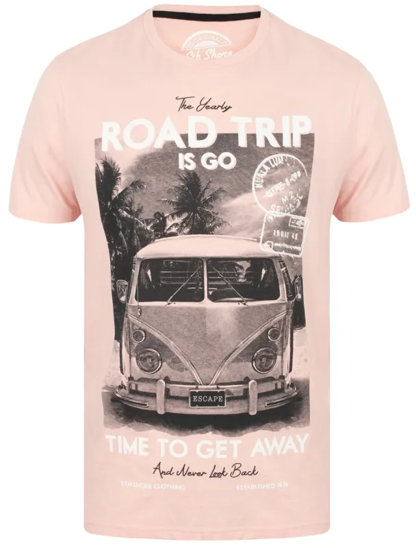Roadtrip Motif Cotton Crew Neck T-Shirt In Lotus Pink - South Shore sold by Tokyo Laundry