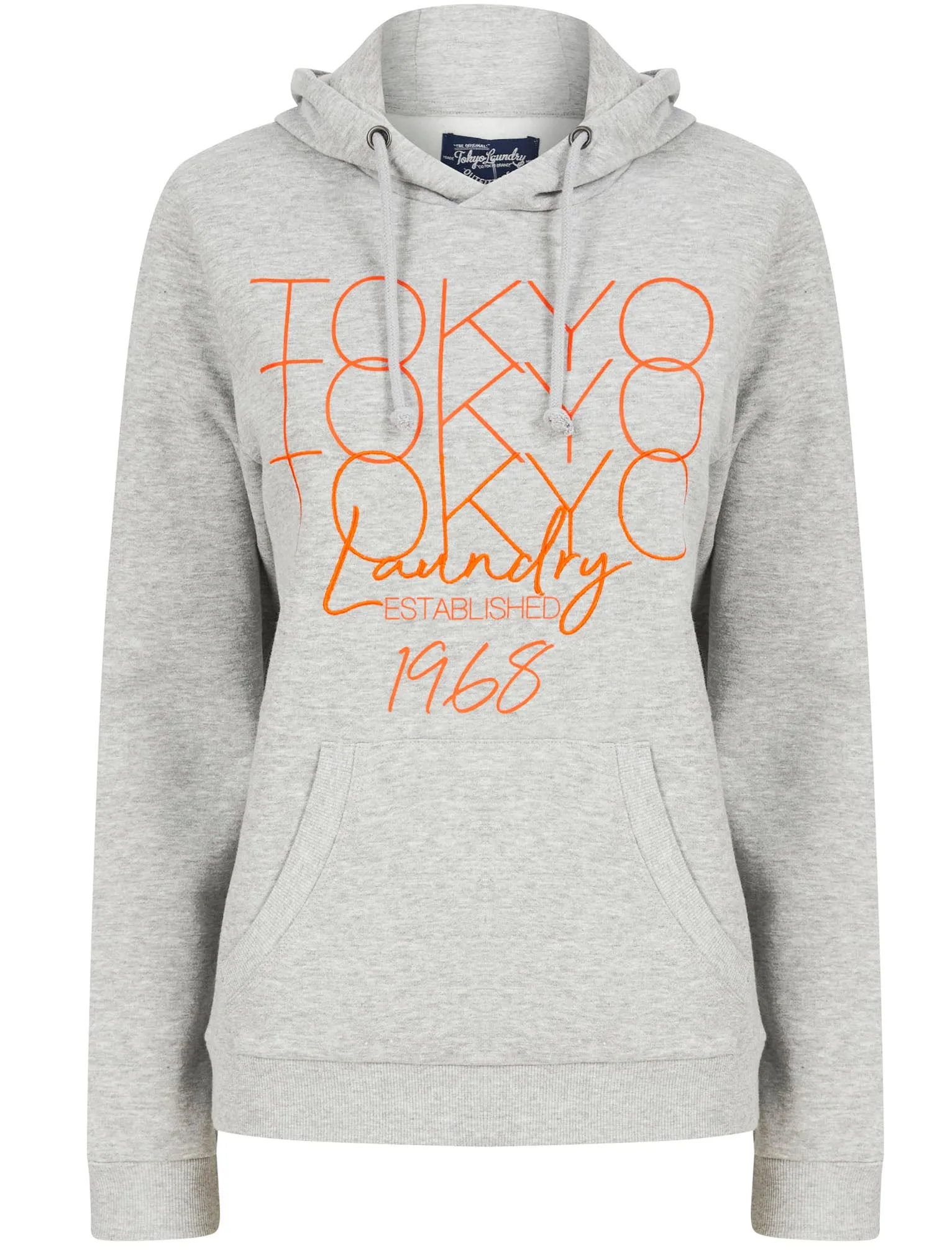 Areli Embroidered Motif Brushback Fleece Pullover Hoodie in Light Grey Marl - Tokyo Laundry sold by Tokyo Laundry