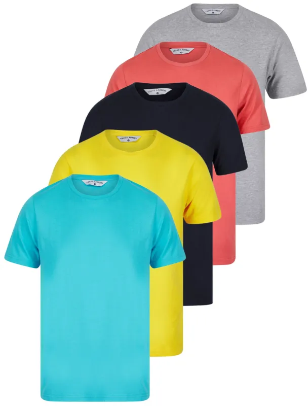 Spectre (5 Pack) Crew Neck Cotton T-Shirts in Light Grey Marl / Sky Captain Navy / Mimosa Yellow / Blue Atoll / Faded Peach - Tokyo Laundry sold by Tokyo Laundry