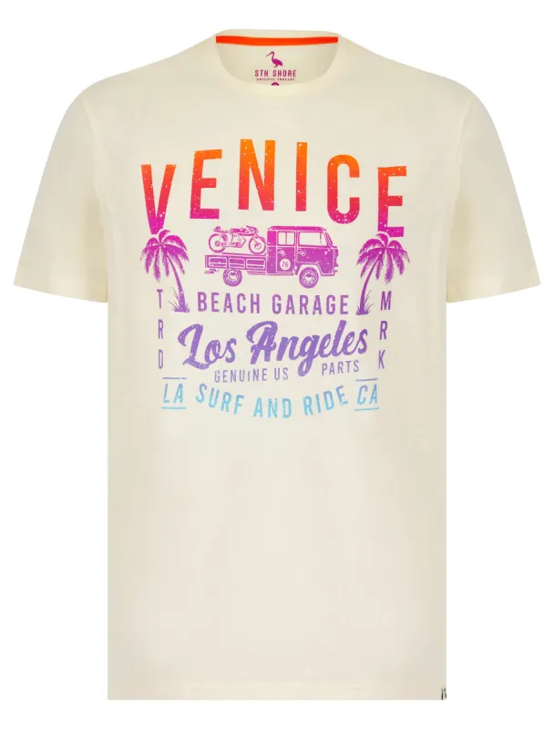 Beach Garage 2 Motif Cotton Jersey T-Shirt in Marshmallow White - South Shore sold by Tokyo Laundry