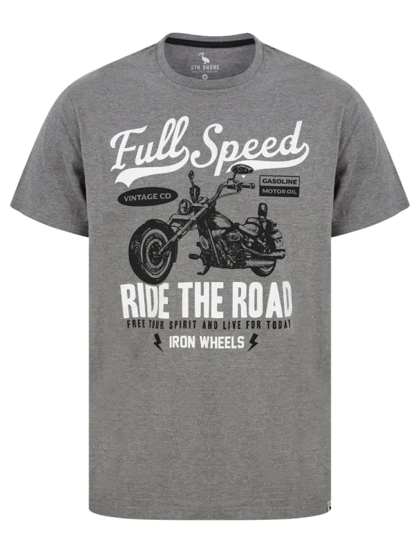 Full Speed Motif Cotton Jersey T-Shirt in Mid Grey Marl - South Shore sold by Tokyo Laundry