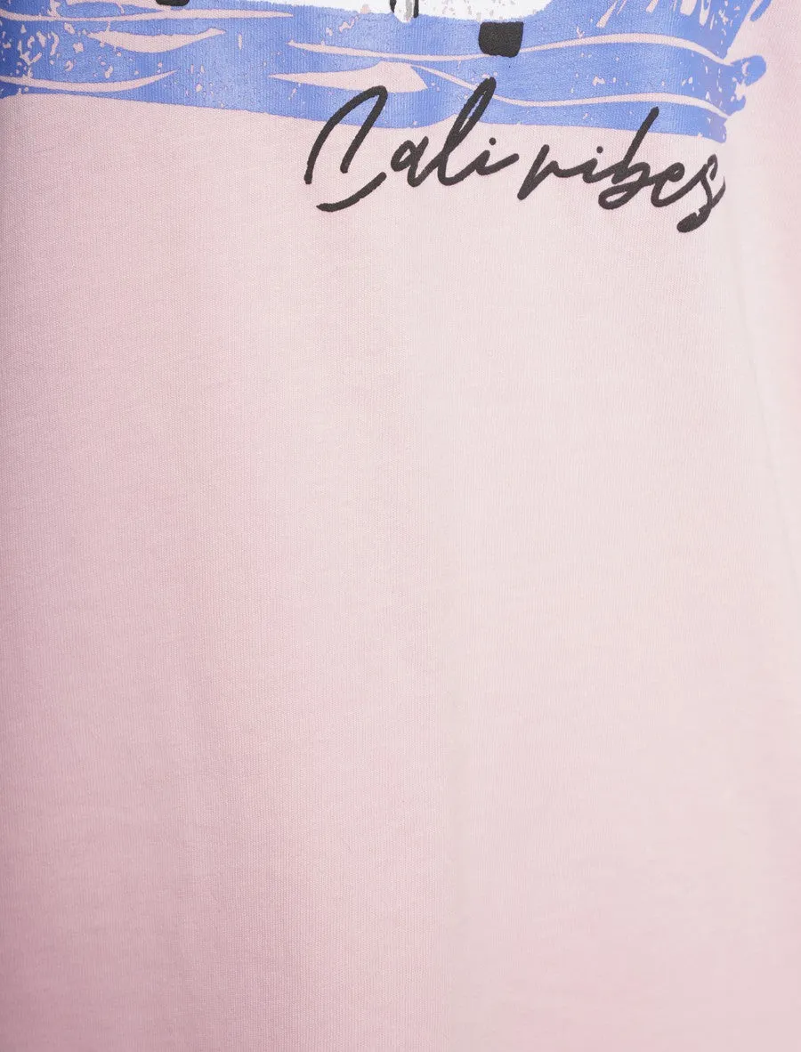 Surfs Up Motif Cotton Crew Neck T-shirt in Pink Almond Blossom - South Shore sold by Tokyo Laundry product image thumbnail 4