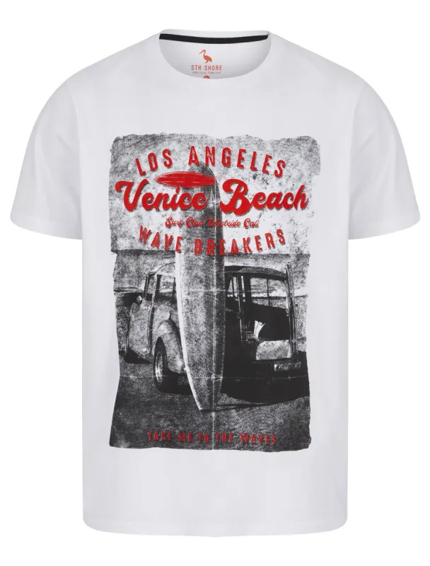 To The Waves Motif Cotton Jersey T-Shirt in Bright White - South Shore sold by Tokyo Laundry