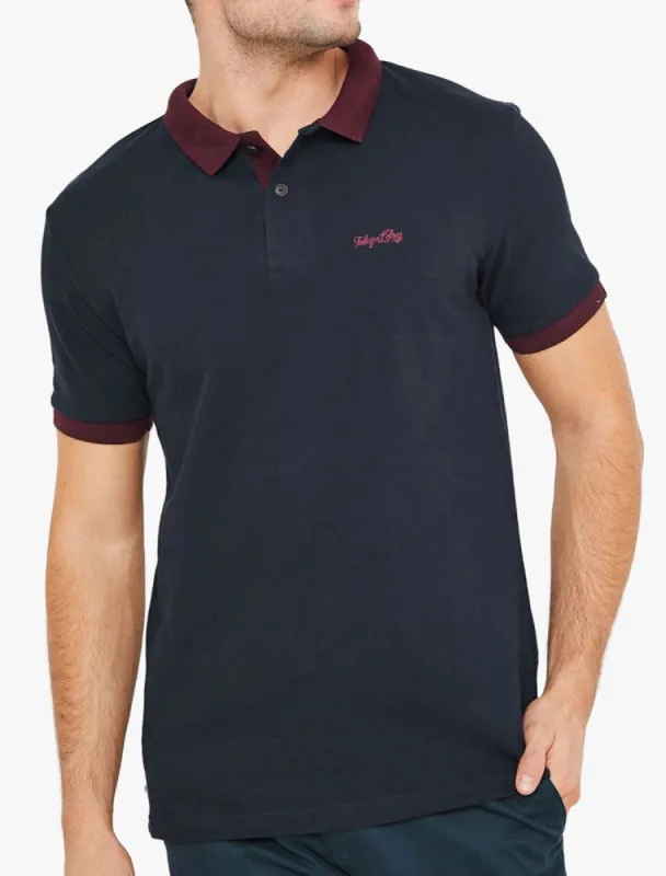 Southpaw Cotton Pique Polo Shirt with Contrast Trims In Navy - Tokyo Laundry sold by Tokyo Laundry