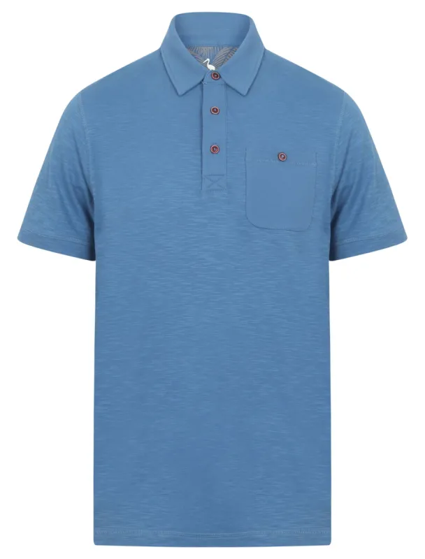 Pale Cotton Slub Polo Shirt with Chest Pocket in Federal Blue - South Shore sold by Tokyo Laundry