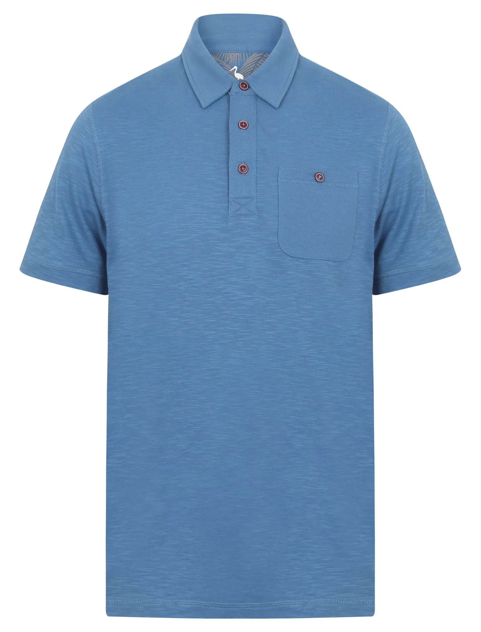 Pale Cotton Slub Polo Shirt with Chest Pocket in Federal Blue - South Shore sold by Tokyo Laundry