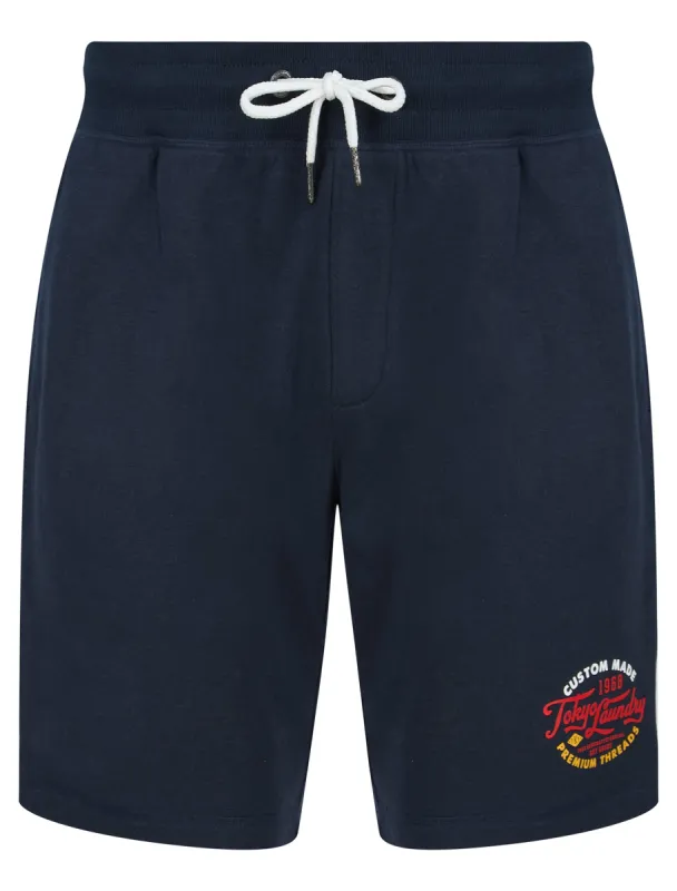 Bluesy Motif Brushback Fleece Jogger Shorts in Sky Captain Navy - Tokyo Laundry sold by Tokyo Laundry