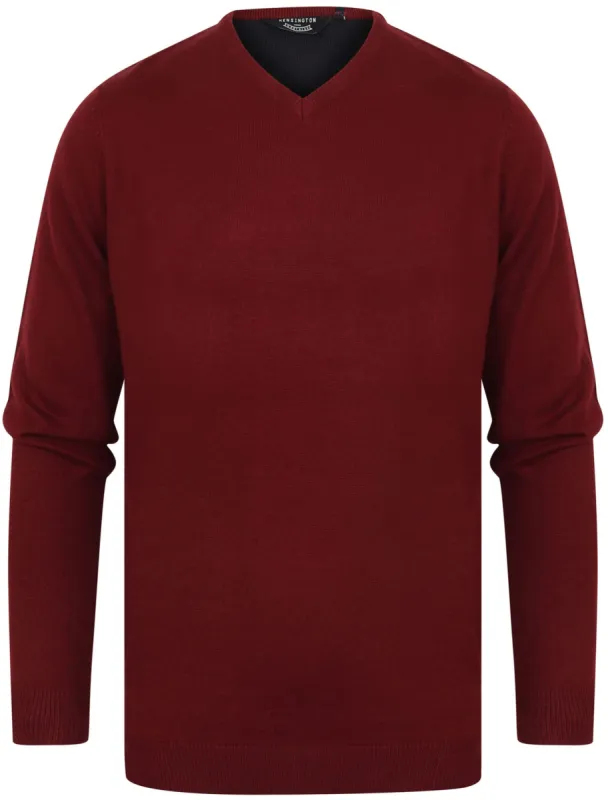 Jarrett Basic V Neck Knitted Jumper in Oxblood - Kensington Eastside sold by Tokyo Laundry