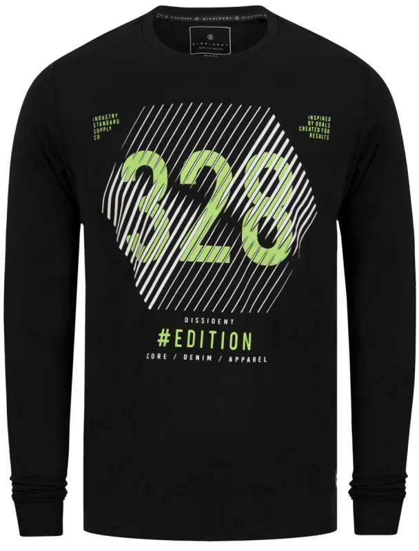 Keystone Motif Cotton Jersey Long Sleeve Top In Jet Black - Dissident sold by Tokyo Laundry