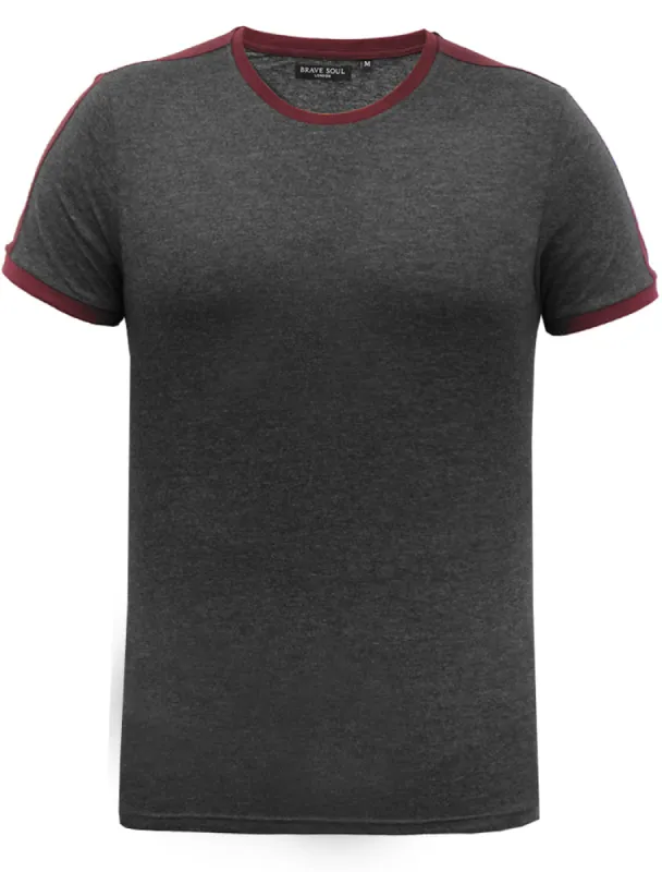 Pete Shoulder Panel Jersey Marl Ringer T-Shirt in Charcoal sold by Tokyo Laundry