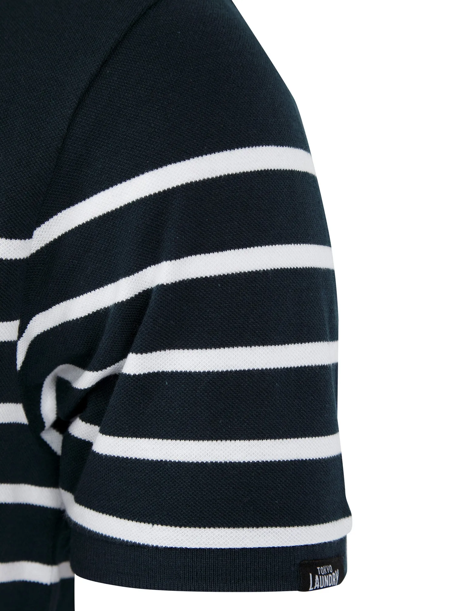 Wick Yarn Dyed Stripe Cotton Pique Zip Fasten Polo Shirt in Sky Captain Navy - Tokyo Laundry sold by Tokyo Laundry product image thumbnail 3