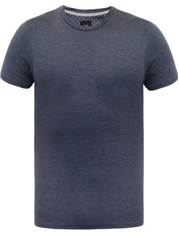 William Basic Crew Neck Cotton T-Shirt in Navy Marl made by Threadbare