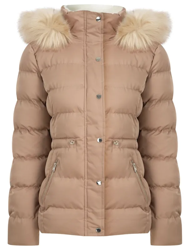 Pisa Quilted Puffer Jacket With Faux Fur Hood In Ginger Snap - Tokyo Laundry sold by Tokyo Laundry