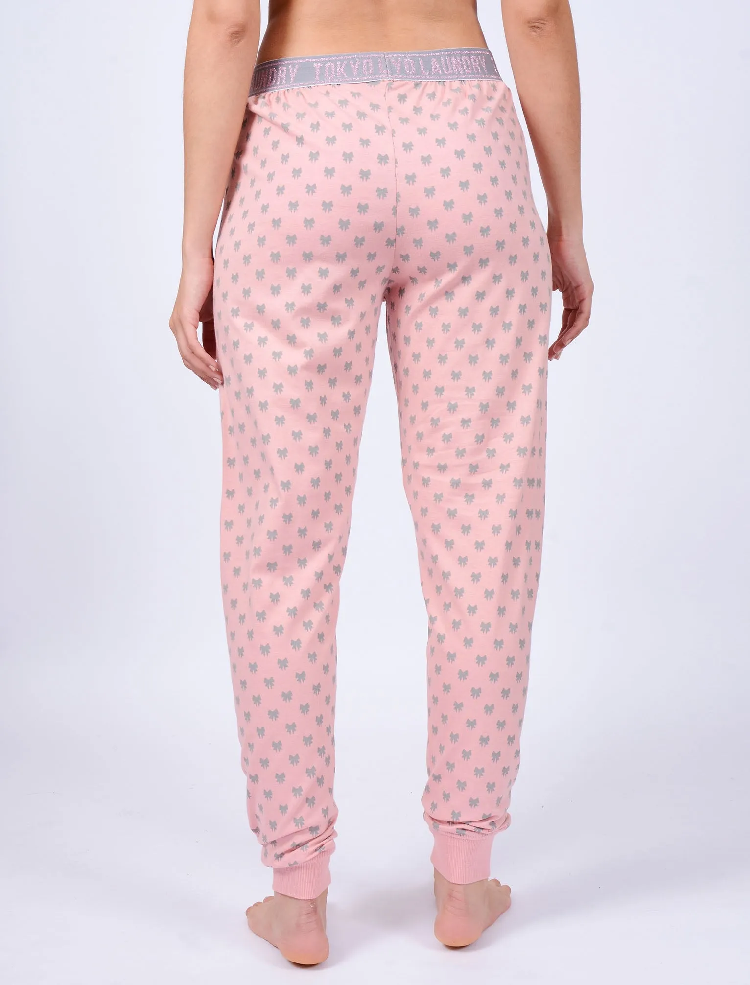 Penny Bow Print Cotton Lounge Pants in Blush - Tokyo Laundry sold by Tokyo Laundry product image thumbnail 2