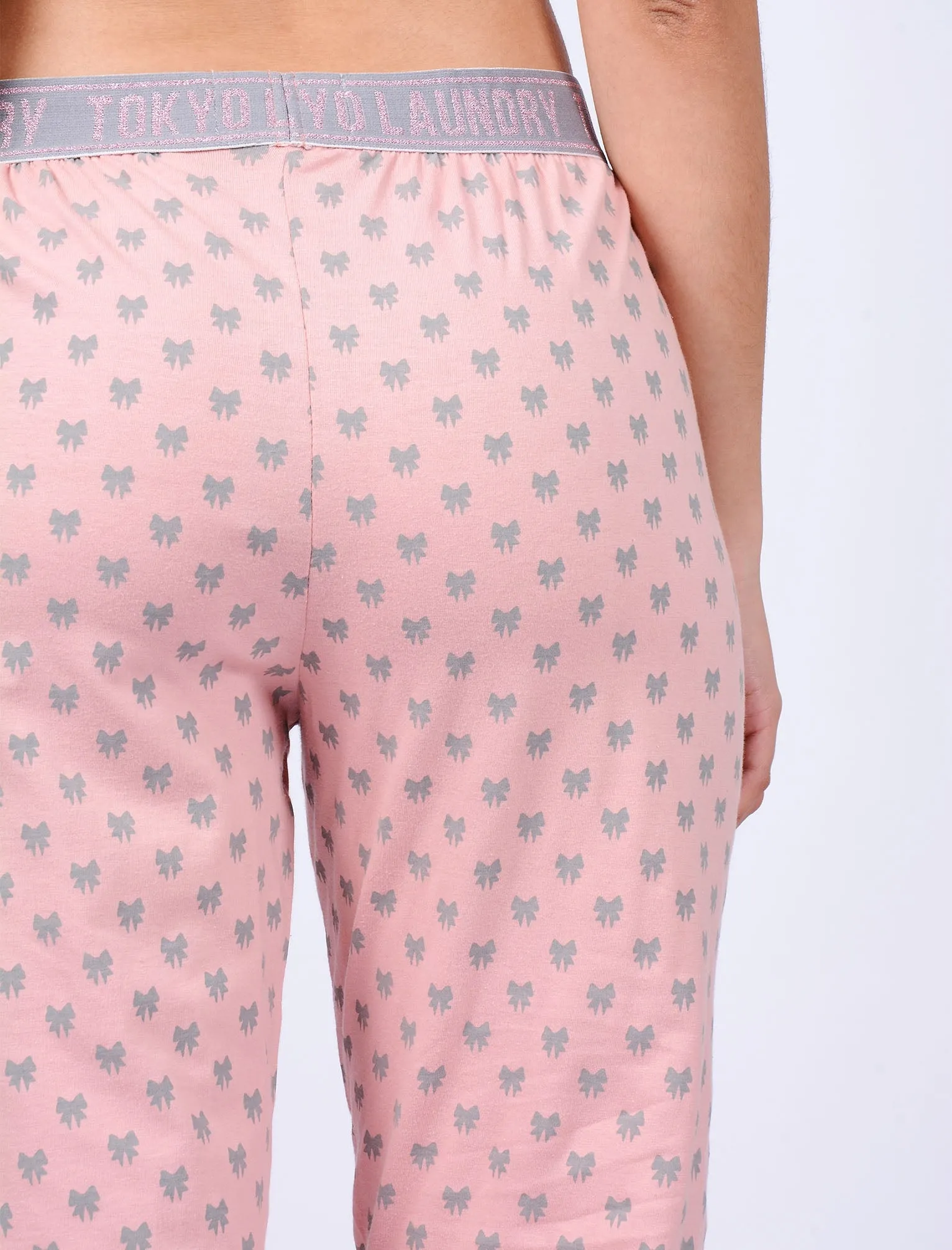 Penny Bow Print Cotton Lounge Pants in Blush - Tokyo Laundry sold by Tokyo Laundry product image thumbnail 3