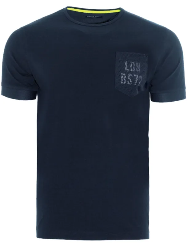 Ortiz Cotton T-Shirt with Perforated Chest Pocket in Navy sold by Tokyo Laundry