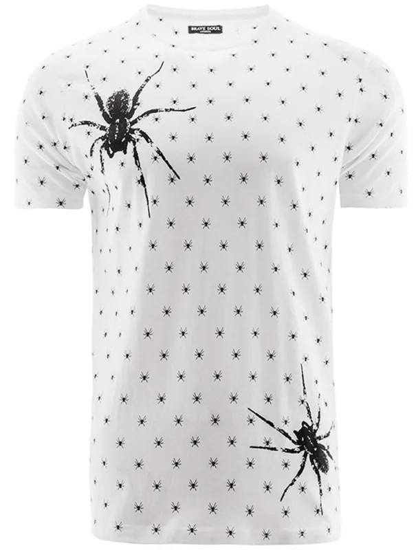 Militant Spider Print Crew Neck T-Shirt in White sold by Tokyo Laundry