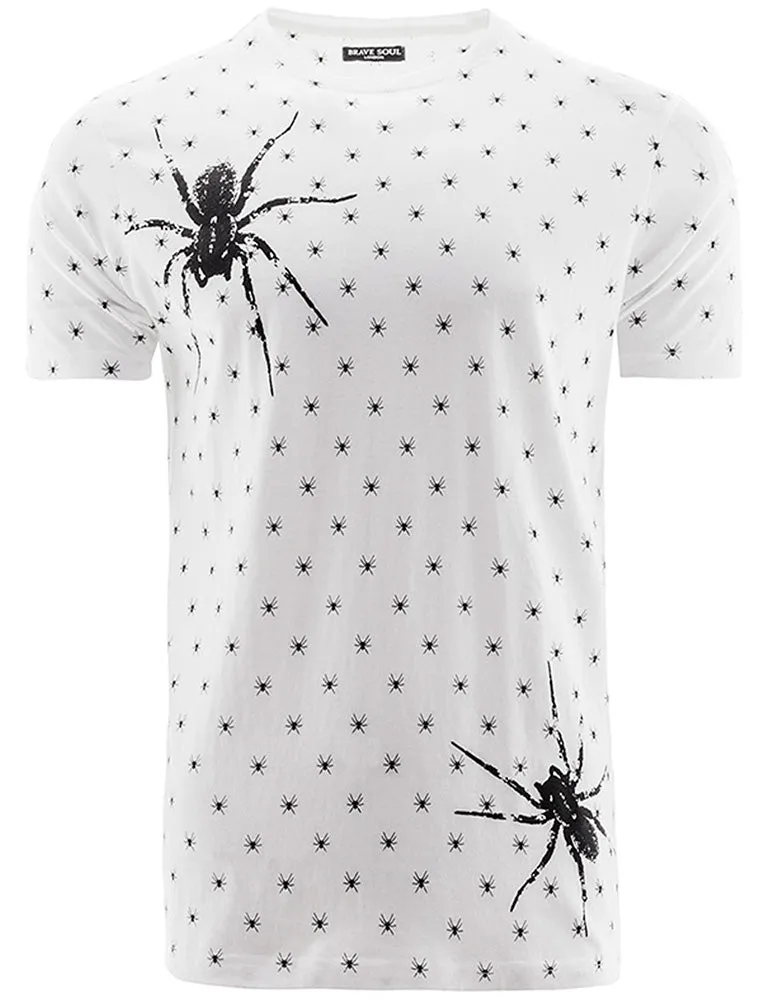 Militant Spider Print Crew Neck T-Shirt in White sold by Tokyo Laundry