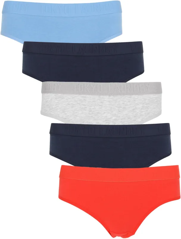 Zoe (5 Pack) Assorted Briefs In Silver Lake Blue / Navy / Light Grey Marl / Tomato - Tokyo Laundry sold by Tokyo Laundry