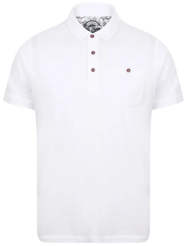 Plata Cotton Jersey Slub Polo Top In Optic White - South Shore sold by Tokyo Laundry