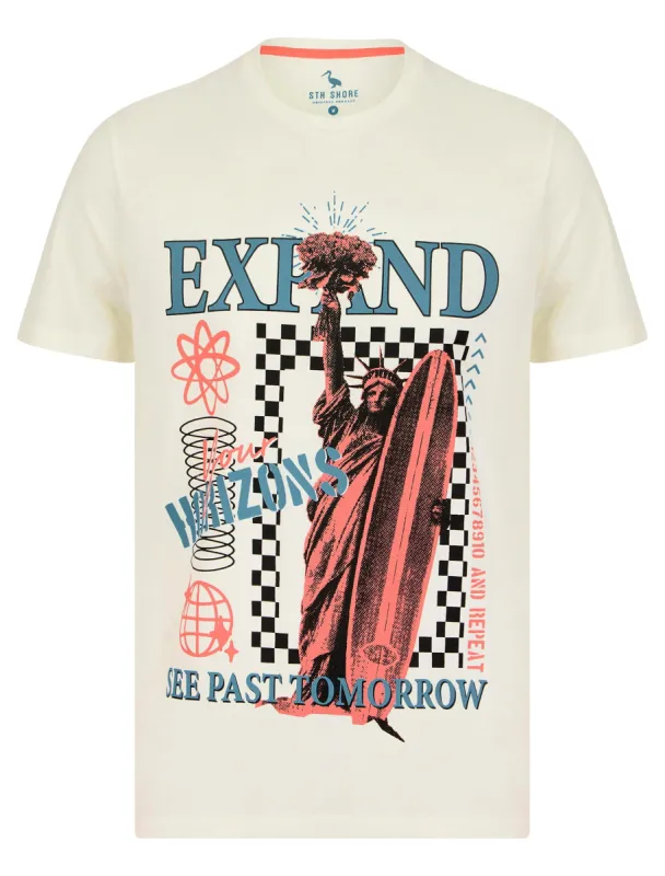 Horizons Motif Cotton Jersey T-Shirt in Marshmallow - South Shore sold by Tokyo Laundry