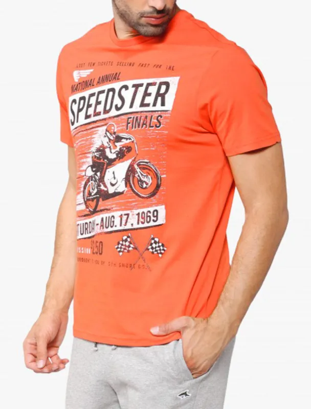 Speedster Motif Cotton T-Shirt In Paprika - South Shore sold by Tokyo Laundry