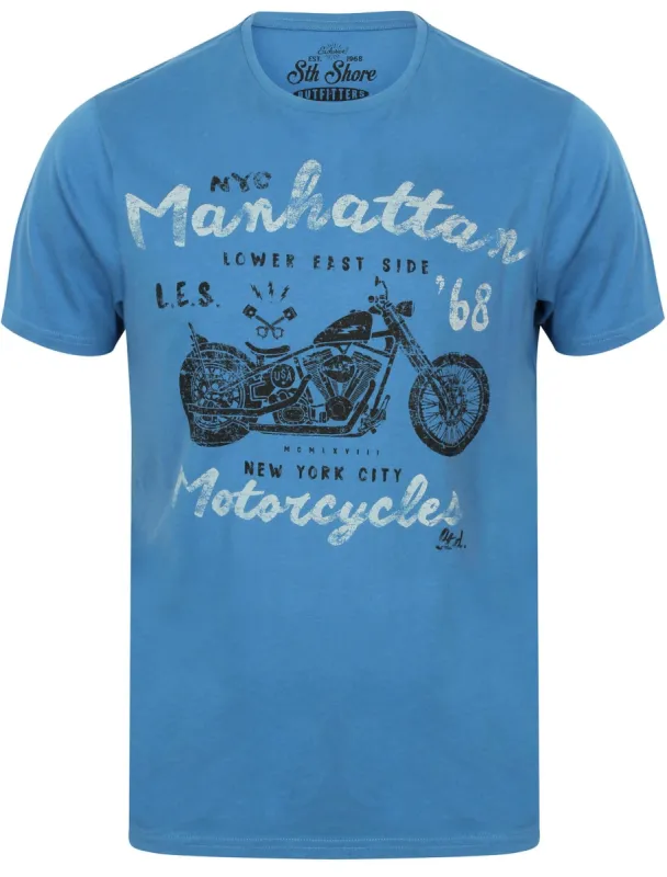 Manhattan Crew Neck T-Shirt with Motif in Federal Blue - South Shore sold by Tokyo Laundry