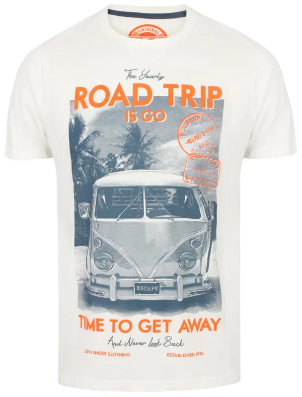 Roadtrip Motif Cotton Crew Neck T-Shirt In Ivory - South Shore sold by Tokyo Laundry