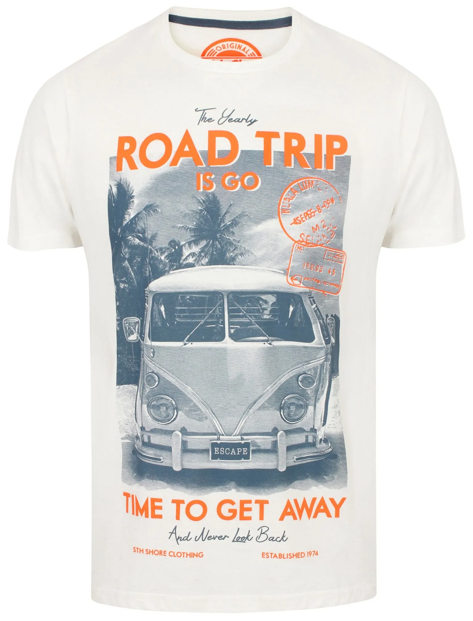 Roadtrip Motif Cotton Crew Neck T-Shirt In Ivory - South Shore sold by Tokyo Laundry