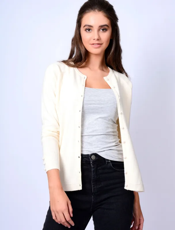 Mondarian Button Up Cardigan in Clean Cream - Plum Tree made by Tokyo Laundry