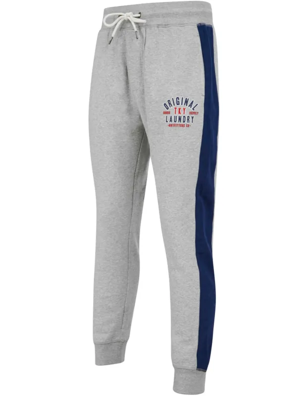 Spark Brushback Fleece Cuffed Joggers with Side Panel Detail in Light Grey Marl - Tokyo Laundry sold by Tokyo Laundry