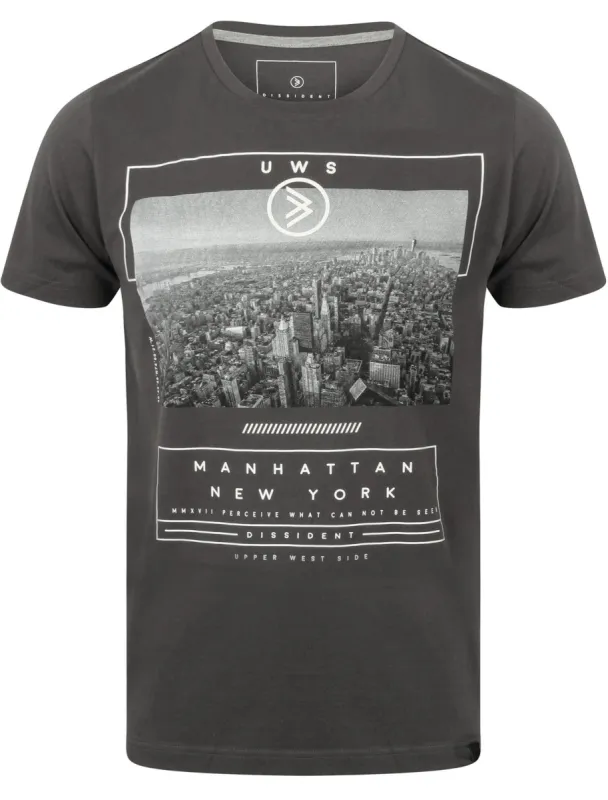 Upper West Side Motif Cotton T-Shirt In Dark Grey - Dissident sold by Tokyo Laundry
