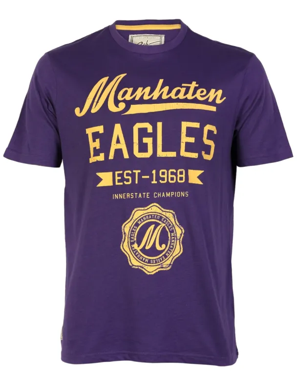 South Shore Manhattan Eagles Cotton T-shirt in purple sold by Tokyo Laundry
