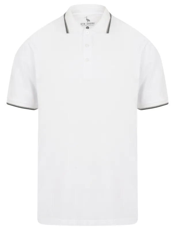 Osten Basic Cotton Pique Polo Shirt With Tipping in Optic White - South Shore sold by Tokyo Laundry