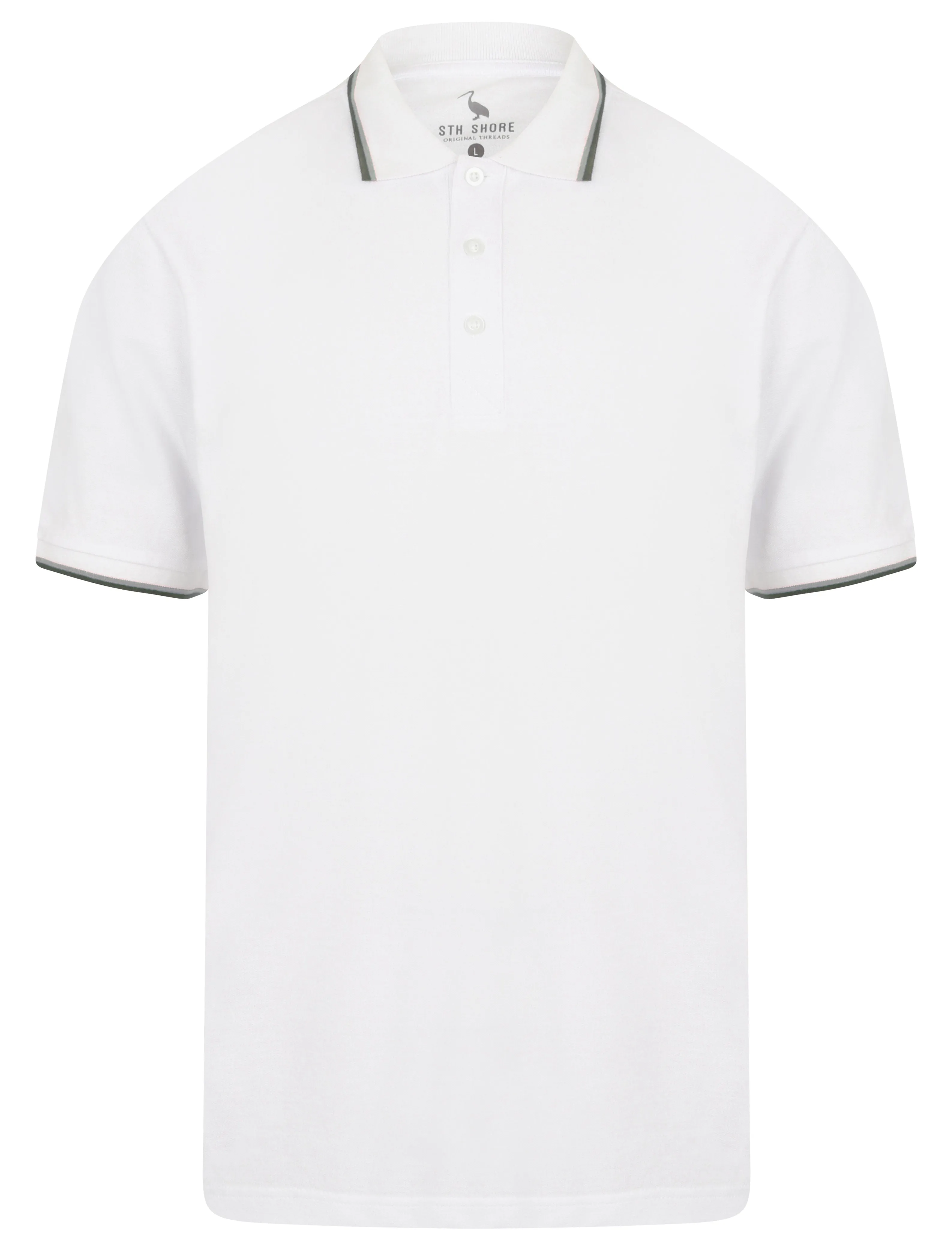 Osten Basic Cotton Pique Polo Shirt With Tipping in Optic White - South Shore sold by Tokyo Laundry
